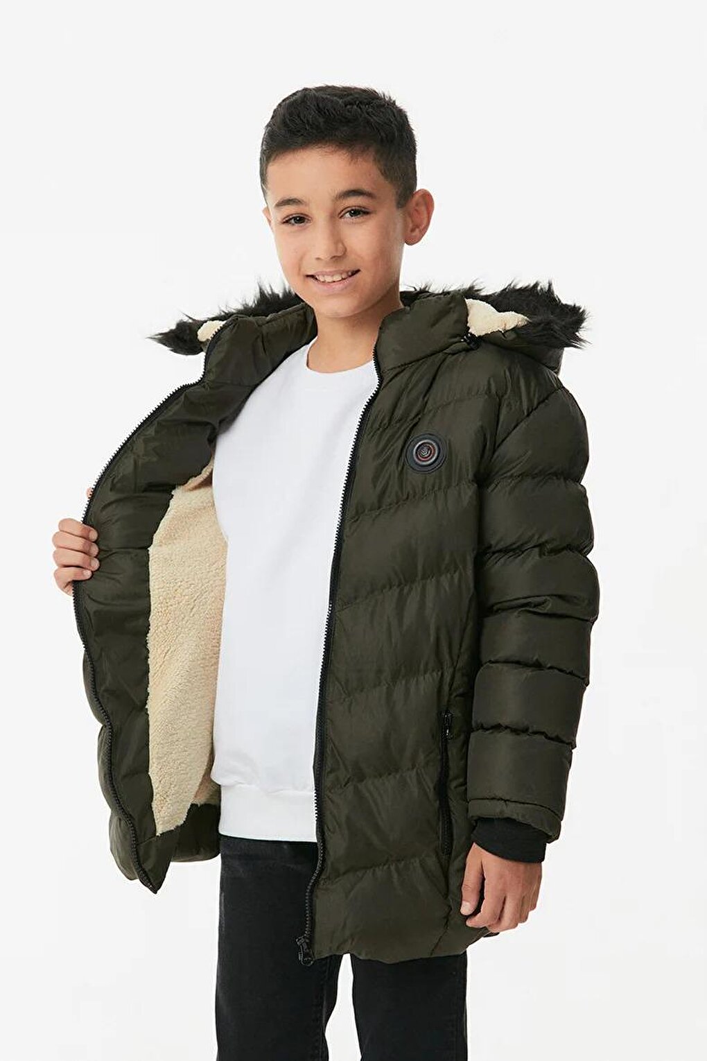 Boy's Puffer Coat with Fur Hood