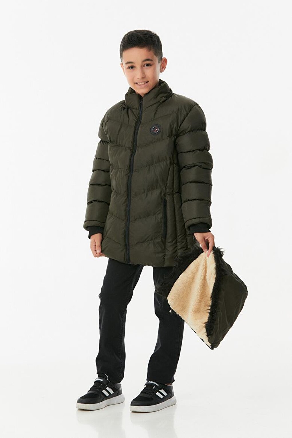 Boy's Puffer Coat with Fur Hood