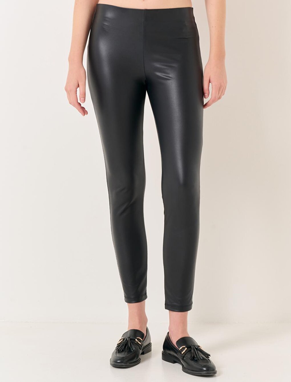 Black Slim Fit High Waist Leather Leggings