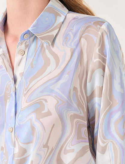 Mixed Loose Cut Abstract Patterned Satin Shirt