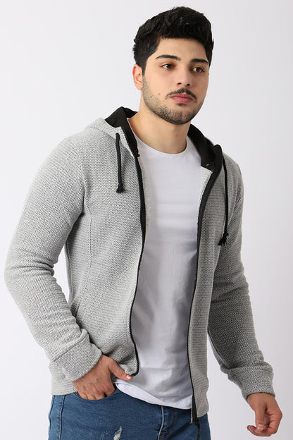 Knitted Hooded Zipper Sweatshirt