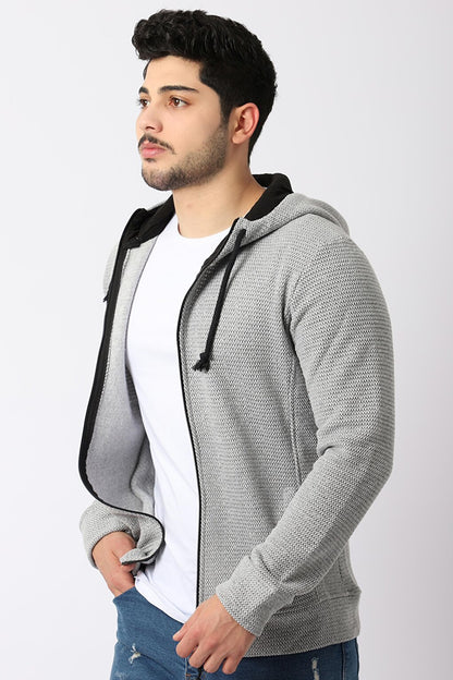 Knitted Hooded Zipper Sweatshirt