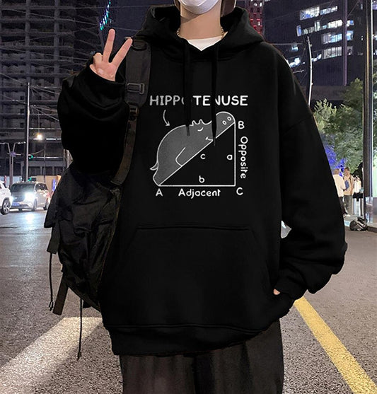 Hippotenuse Printed Black Unisex Oversize Hooded Sweatshirt