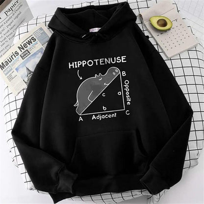 Hippotenuse Printed Black Unisex Oversize Hooded Sweatshirt