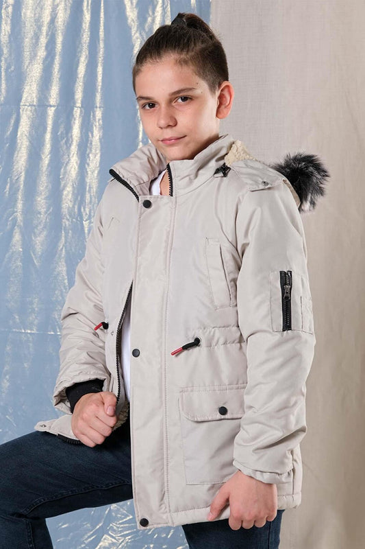 Oxford Boy's Coat with Removable Hood and Fleece Inside