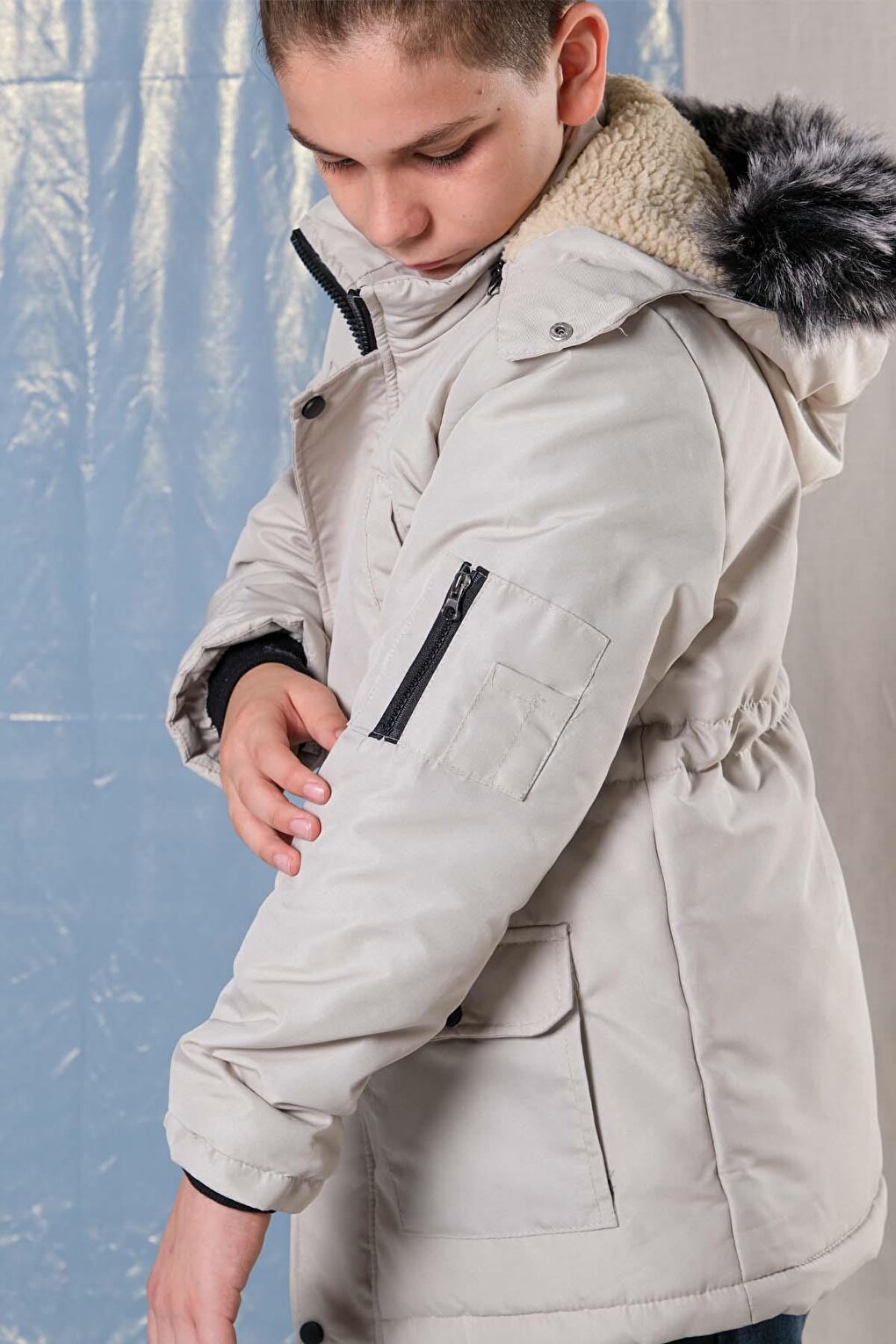 Oxford Boy's Coat with Removable Hood and Fleece Inside