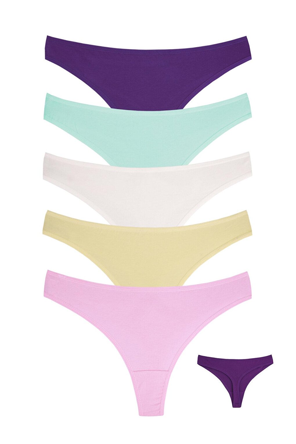 Women's Colorful Cotton Lycra Thong 5 Pack