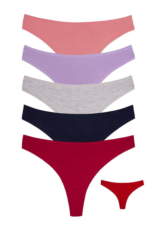 Women's Colorful Cotton Lycra Thong 5 Pack