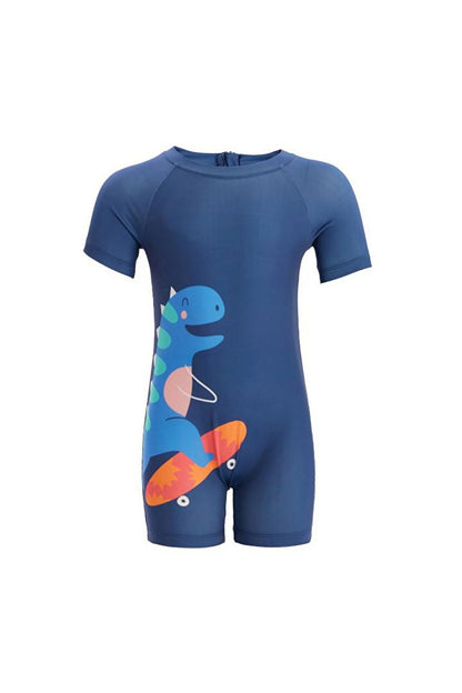 Overalls Short Sleeve Children's Swimming Swimsuit with Shorts Dıno 5452 Dark Navy Blue