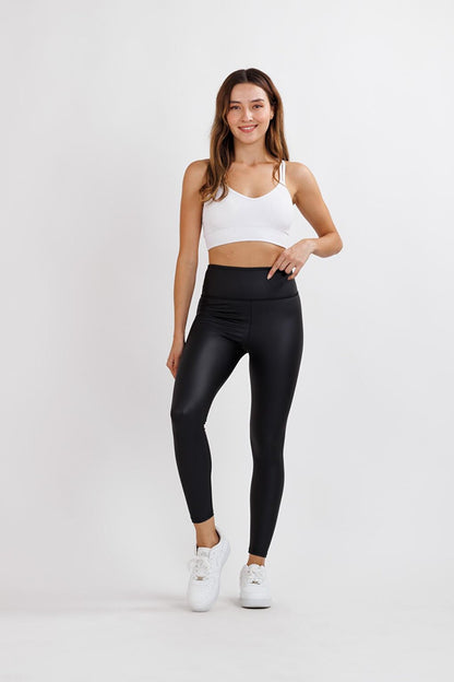 Women's Shapewear Matte Black Leather Leggings