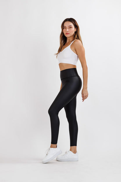 Women's Shapewear Matte Black Leather Leggings