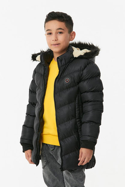 Boy's Puffer Coat with Fur Hood