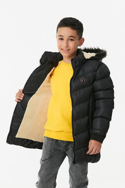 Boy's Puffer Coat with Fur Hood