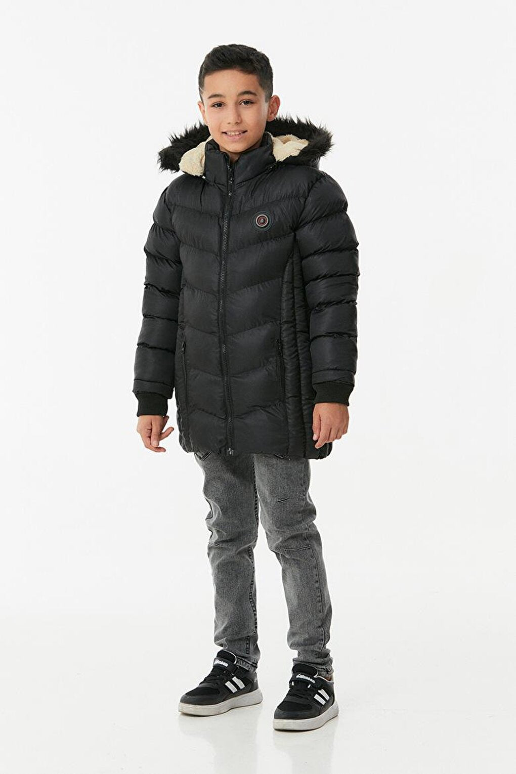 Boy's Puffer Coat with Fur Hood