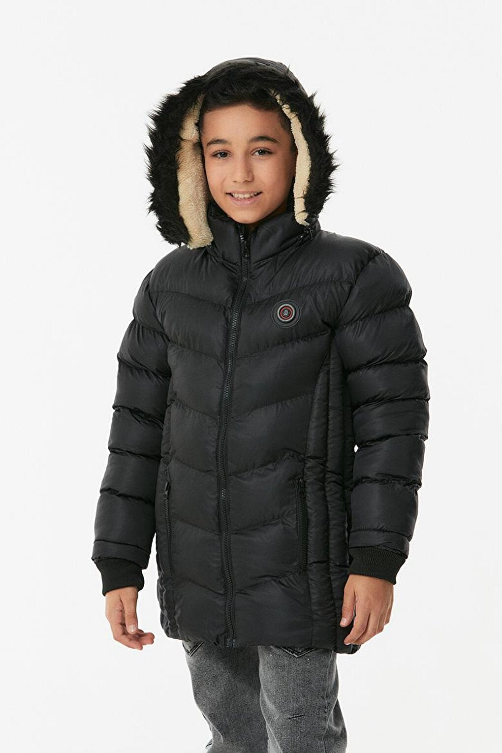 Boy's Puffer Coat with Fur Hood