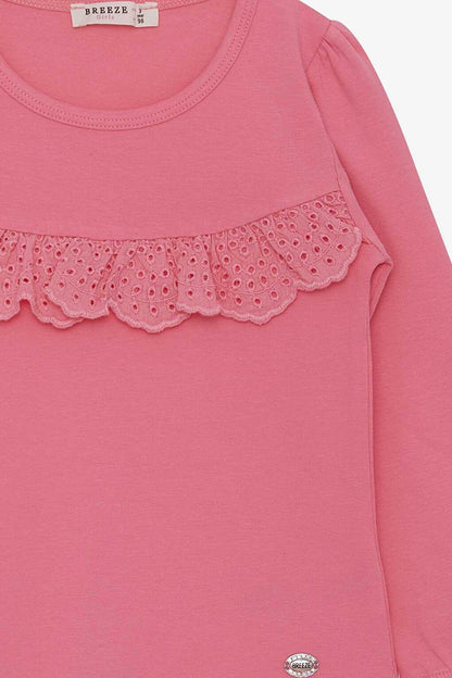 Girl's Long Sleeve T-Shirt Ruffled Pink (3-8 Years)