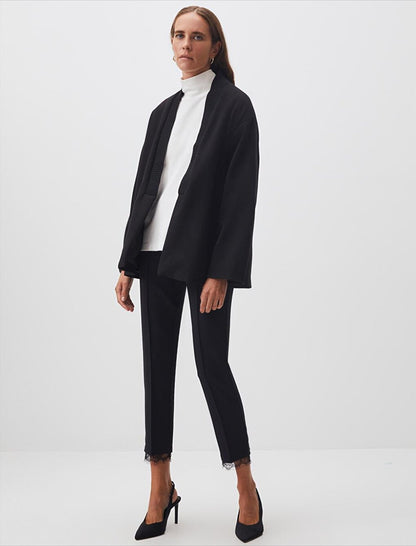 Black Open Collar Long Sleeve Cashew Jacket