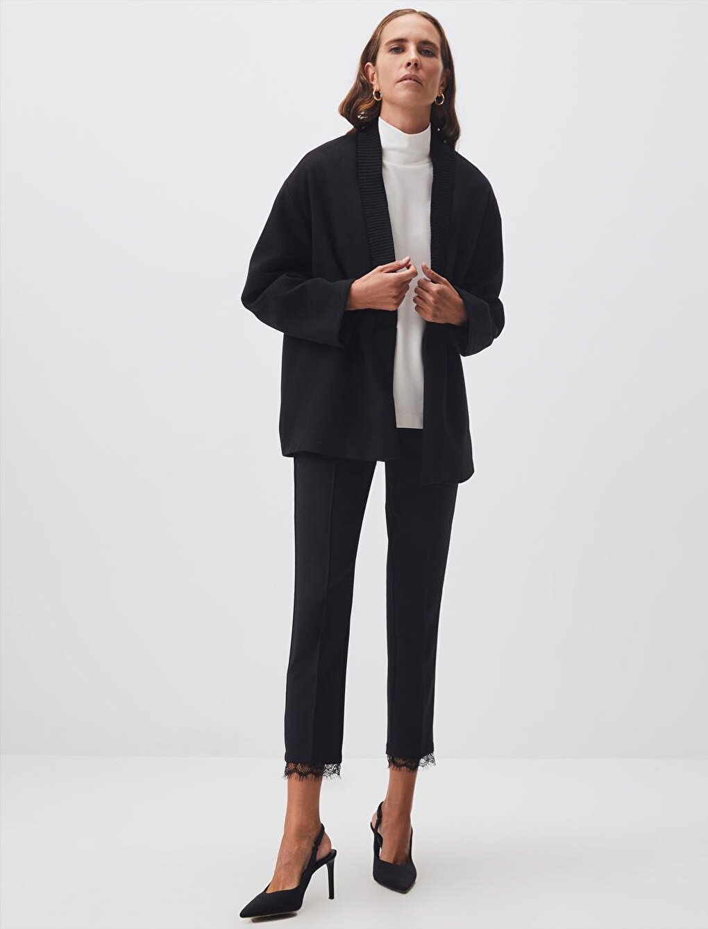 Black Open Collar Long Sleeve Cashew Jacket