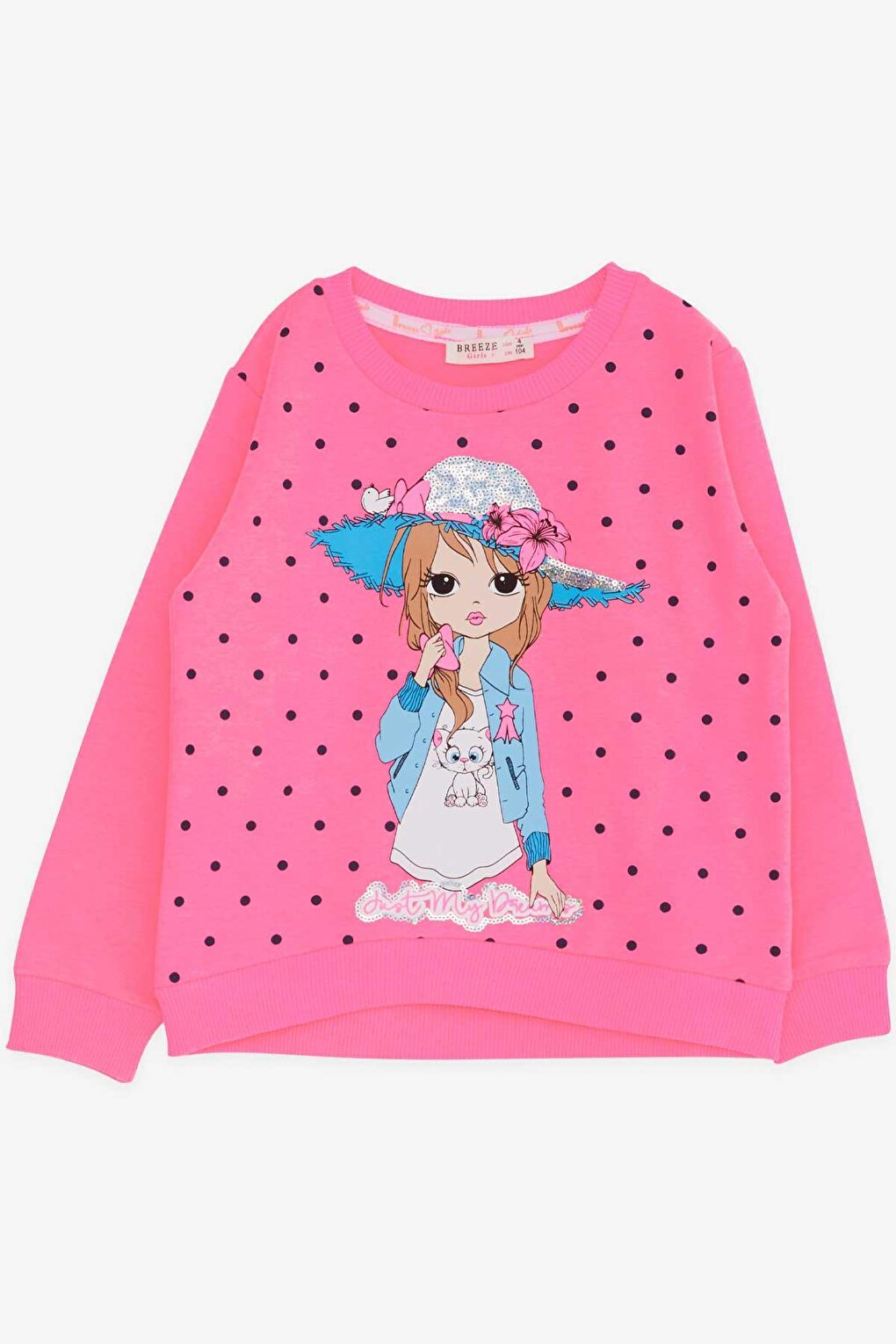 Girl's Sweatshirt Polka Dot Printed Neon Pink (Age 4)