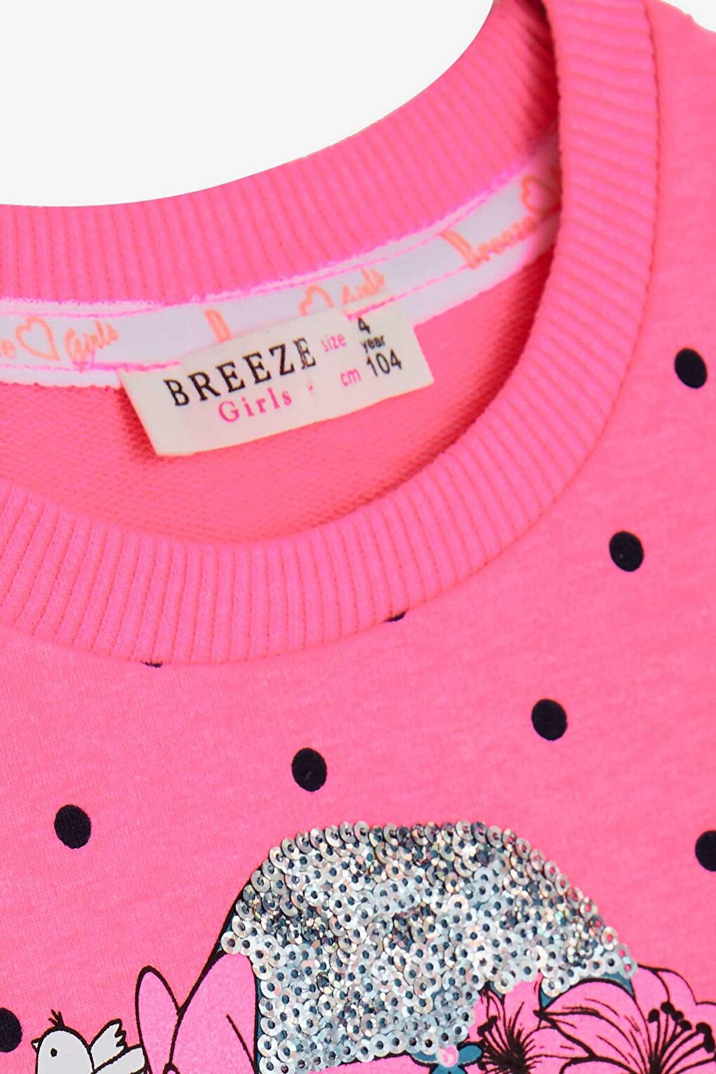 Girl's Sweatshirt Polka Dot Printed Neon Pink (Age 4)