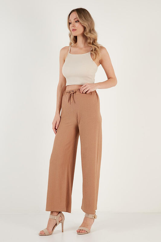 Waist Tied Comfortable Cut Crinkle Fabric Trousers 5862061