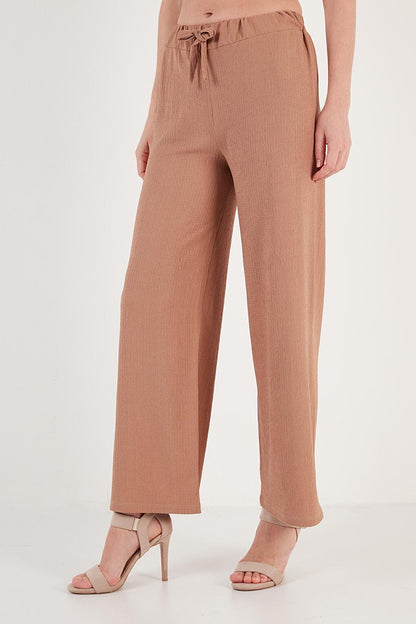 Waist Tied Comfortable Cut Crinkle Fabric Trousers 5862061