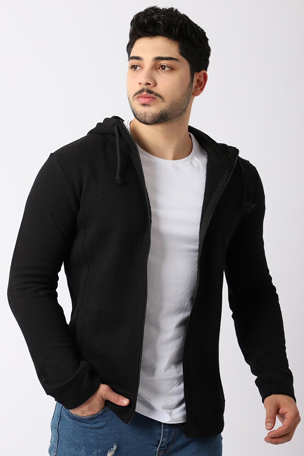 Knitted Hooded Zipper Sweatshirt