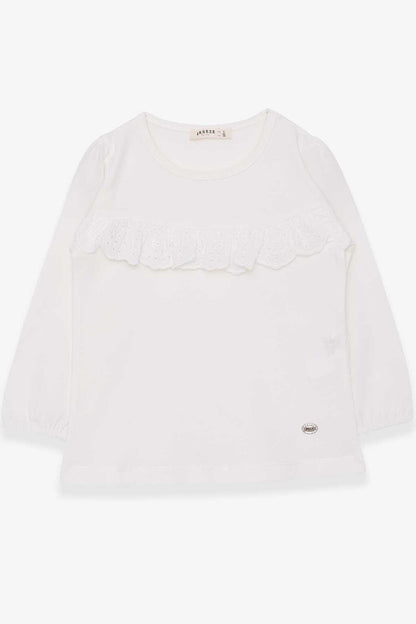 Girl's Long Sleeve T-Shirt Ruffled Ecru (3-8 Years)