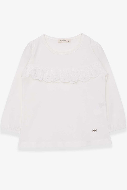 Girl's Long Sleeve T-Shirt Ruffled Ecru (3-8 Years)