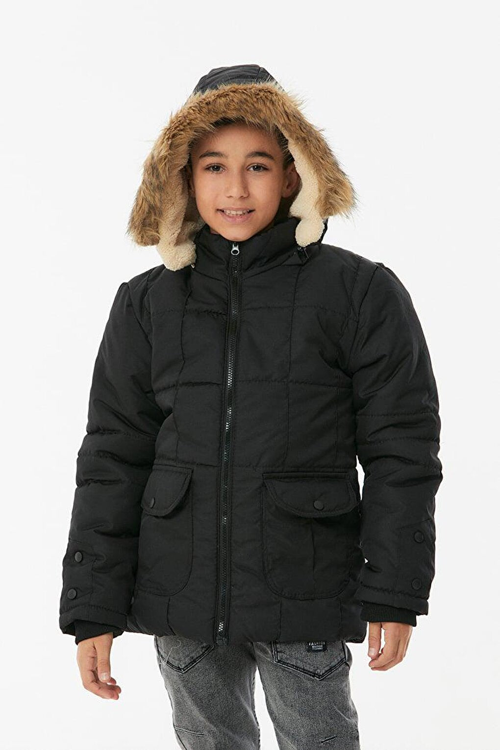 Hooded Zippered Boy's Coat