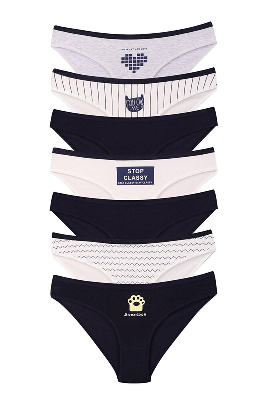 Women's Navy Blue White Cotton Lycra Panties 7 Pack 37000-472