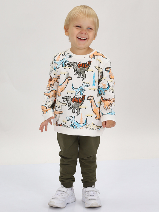 Crew Neck Printed Baby Boy Sweatshirt and Tracksuit Bottom, Pack of 2