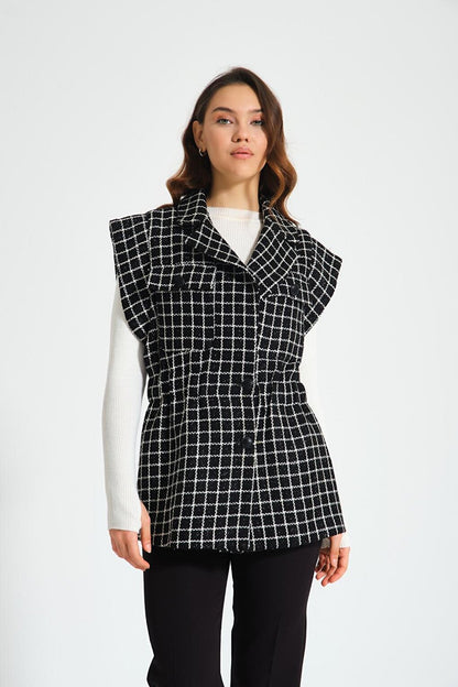 Tweed Patterned Ecru Vest