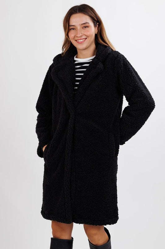 Women's Black Jacket Collar Plush Coat