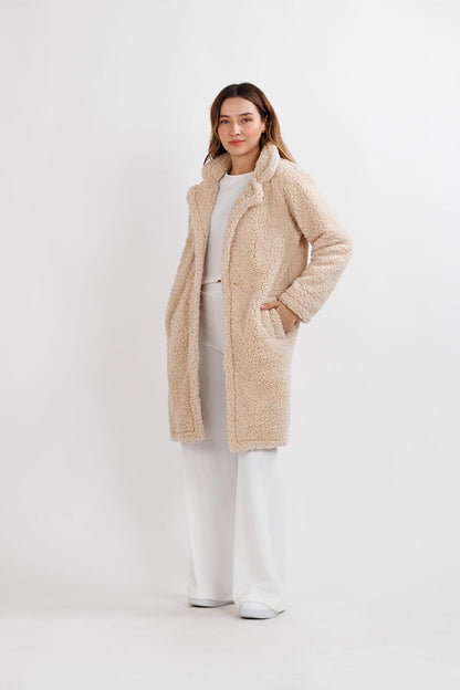 Women's Beige Jacket Collar Plush Coat