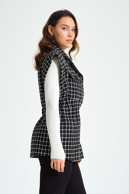 Tweed Patterned Ecru Vest