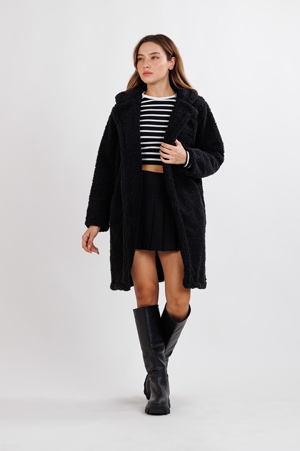 Women's Black Jacket Collar Plush Coat