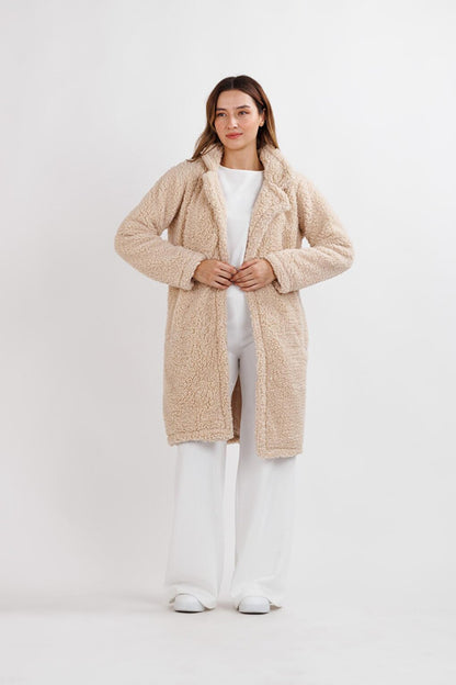 Women's Beige Jacket Collar Plush Coat