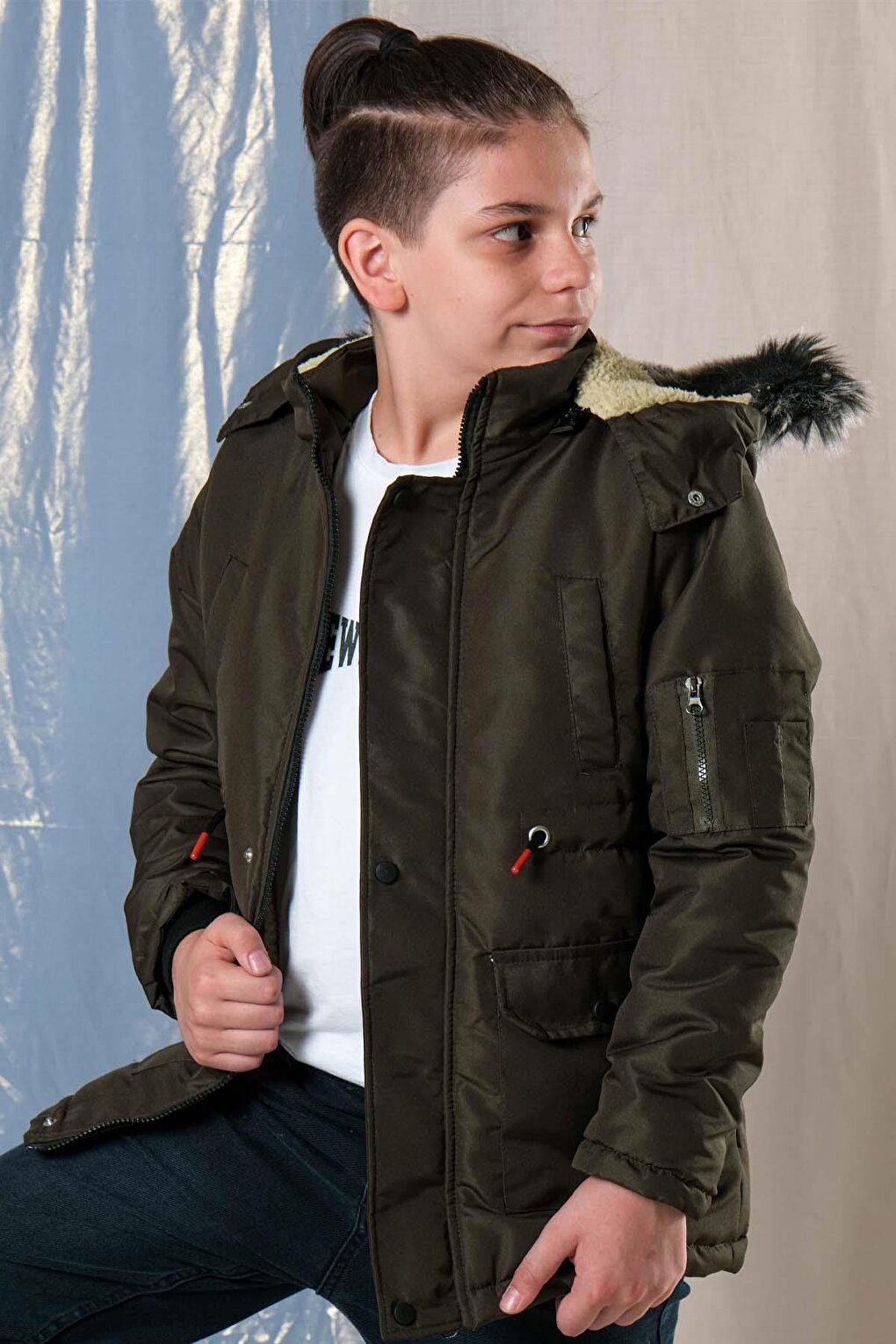 Oxford Boy's Coat with Removable Hood and Fleece Inside