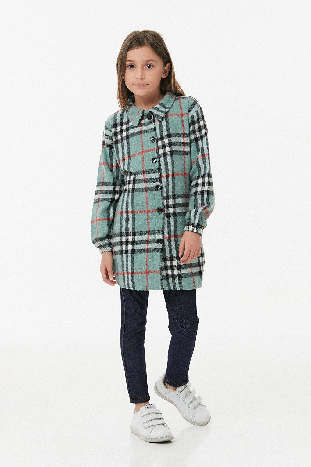 Plaid Patterned Belted Girls Tunic