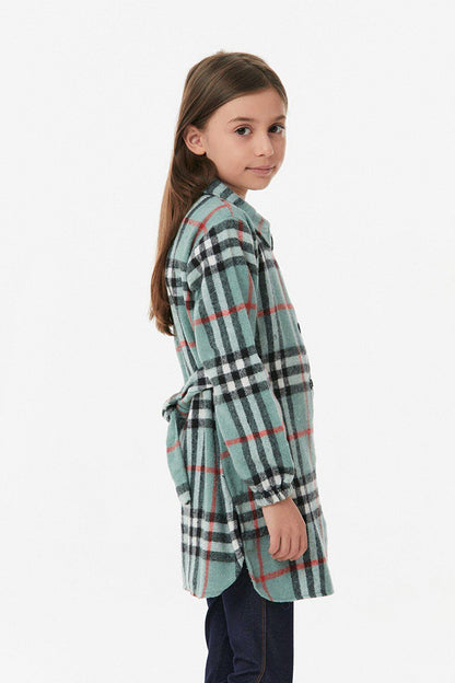 Plaid Patterned Belted Girls Tunic