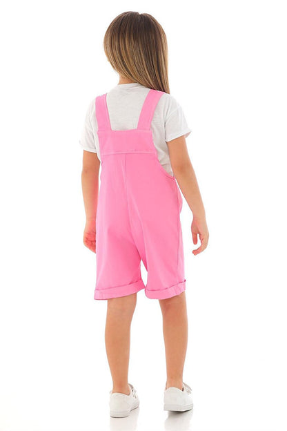 Girl's Pink Colored Shorts and Belt Detailed Salopette Set