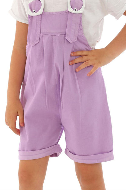 Girl's Lilac Colored Shorts and Belt Detailed Salopette Set