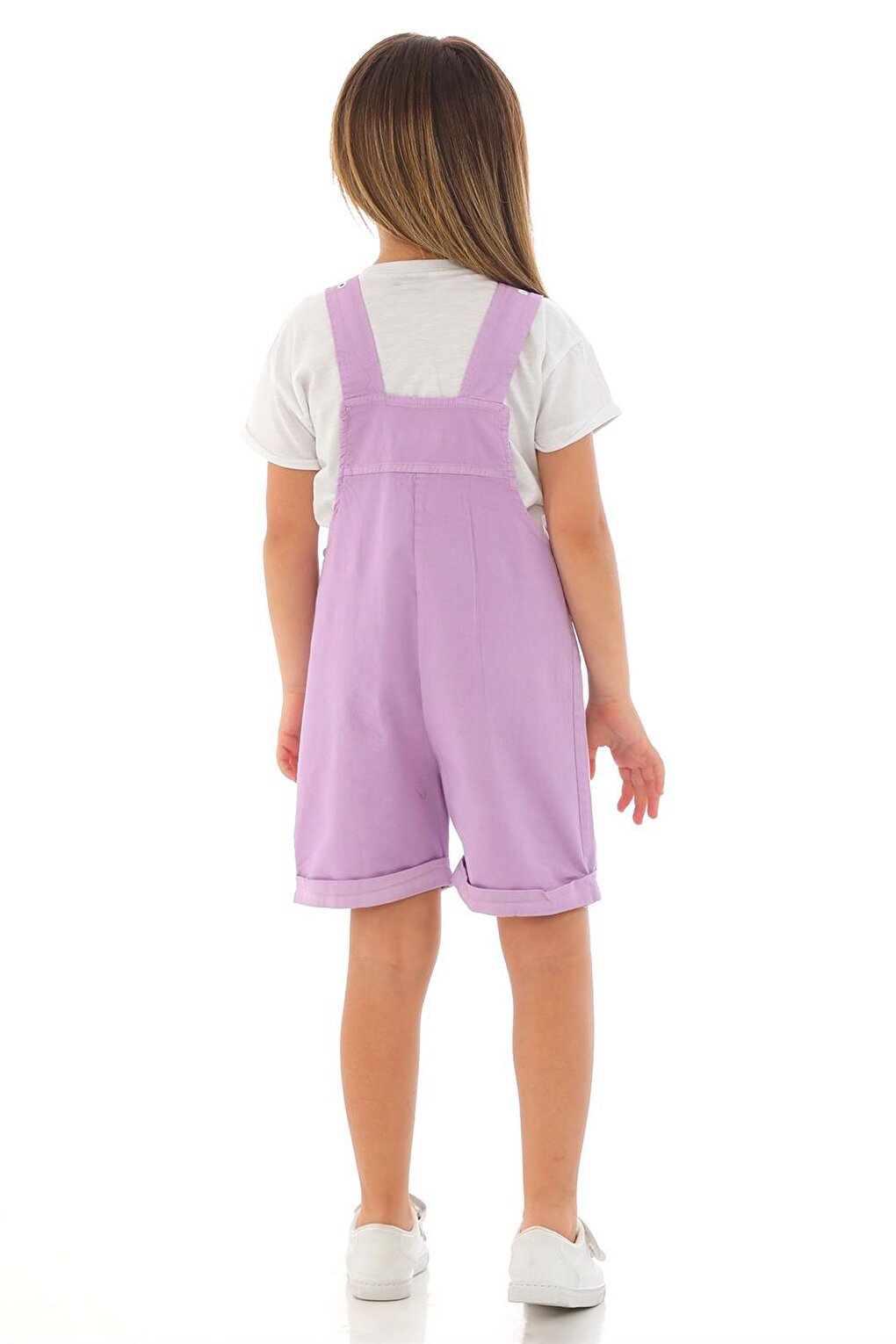 Girl's Lilac Colored Shorts and Belt Detailed Salopette Set