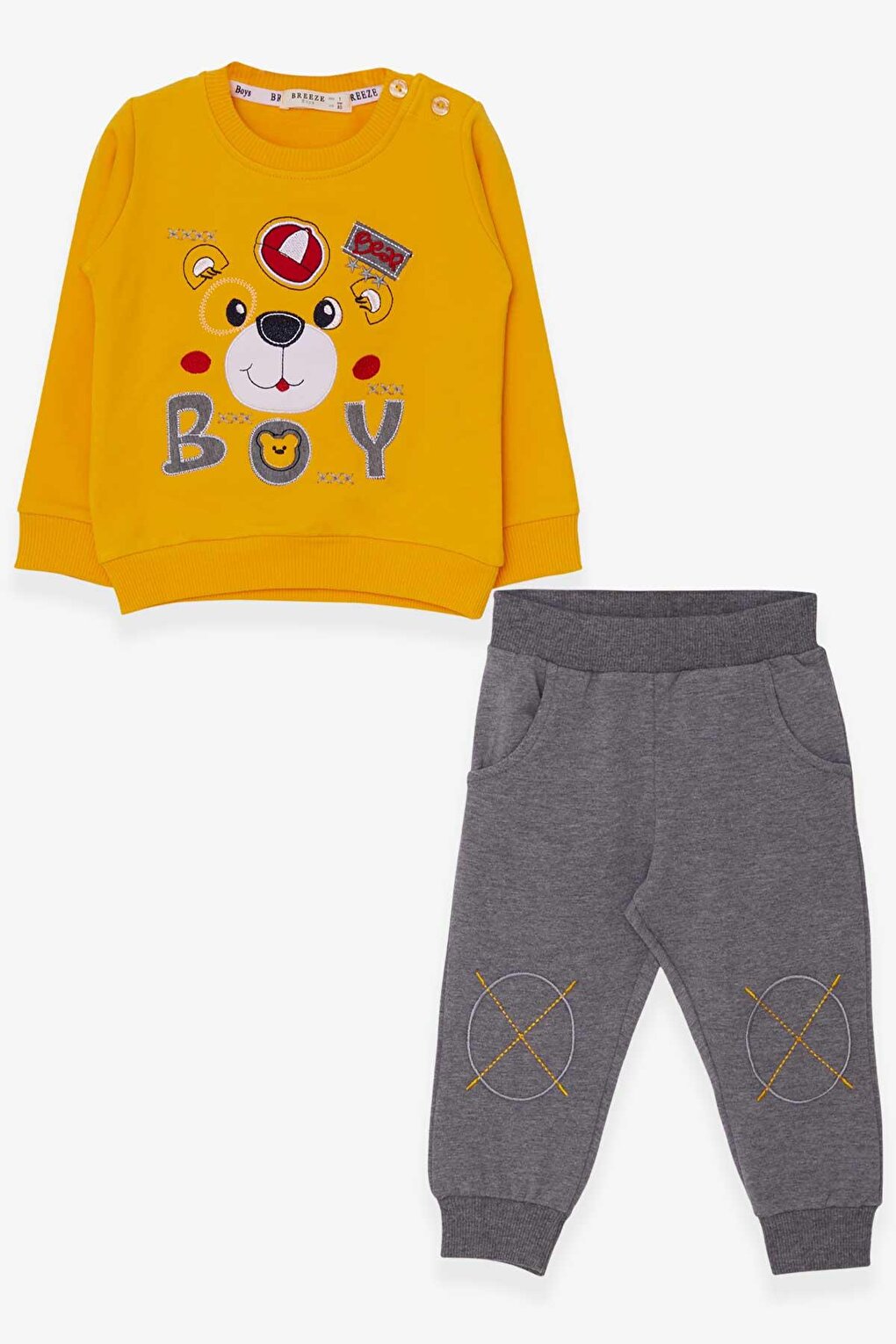 Boy's Tracksuit Set Yellow with Teddy Bear Figure (Age 1-3)