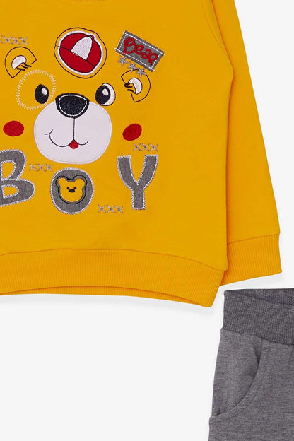 Boy's Tracksuit Set Yellow with Teddy Bear Figure (Age 1-3)