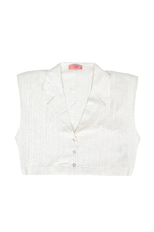 Wadding Detailed Buttoned Crop Shirt Natural