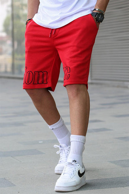 Men's Printed Red Capri Shorts 5439