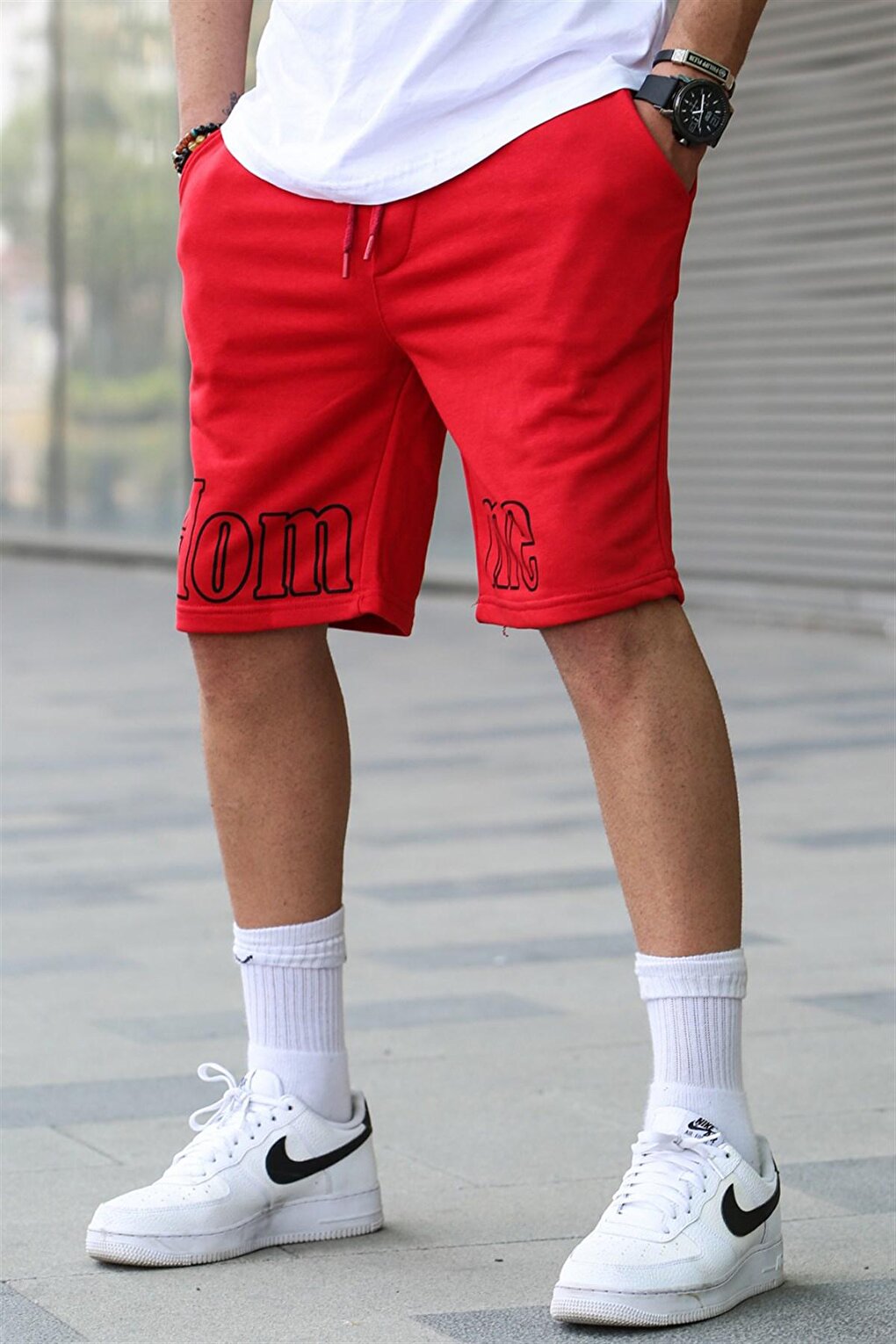 Men's Printed Red Capri Shorts 5439