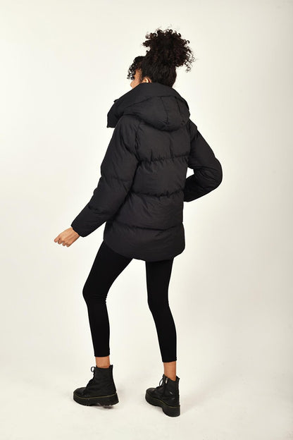 Oversize Hooded Plain Long Sleeve Women's Puffer Coat